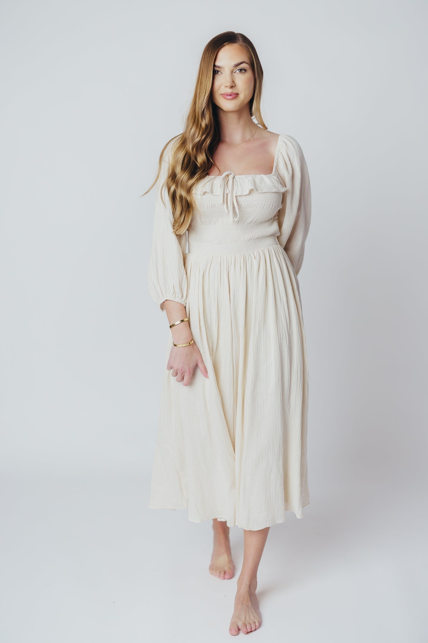 Lurdes | Elegant Flowy Midi Dress for Women - Lightweight A-Line Dress
