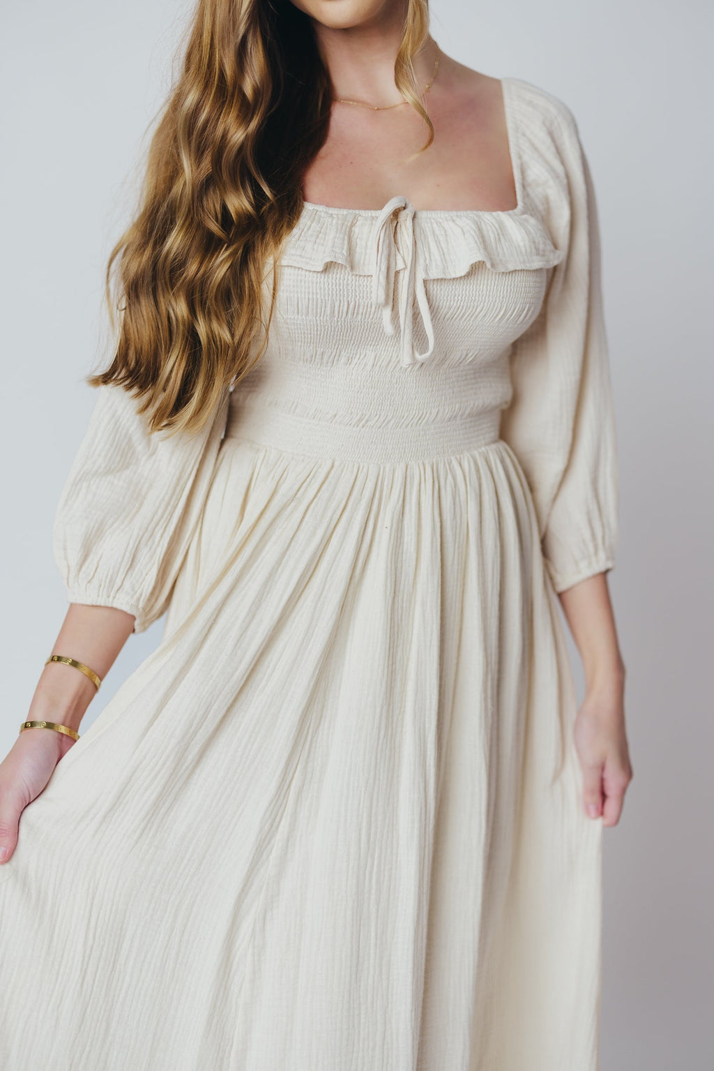 Lurdes | Elegant Flowy Midi Dress for Women - Lightweight A-Line Dress