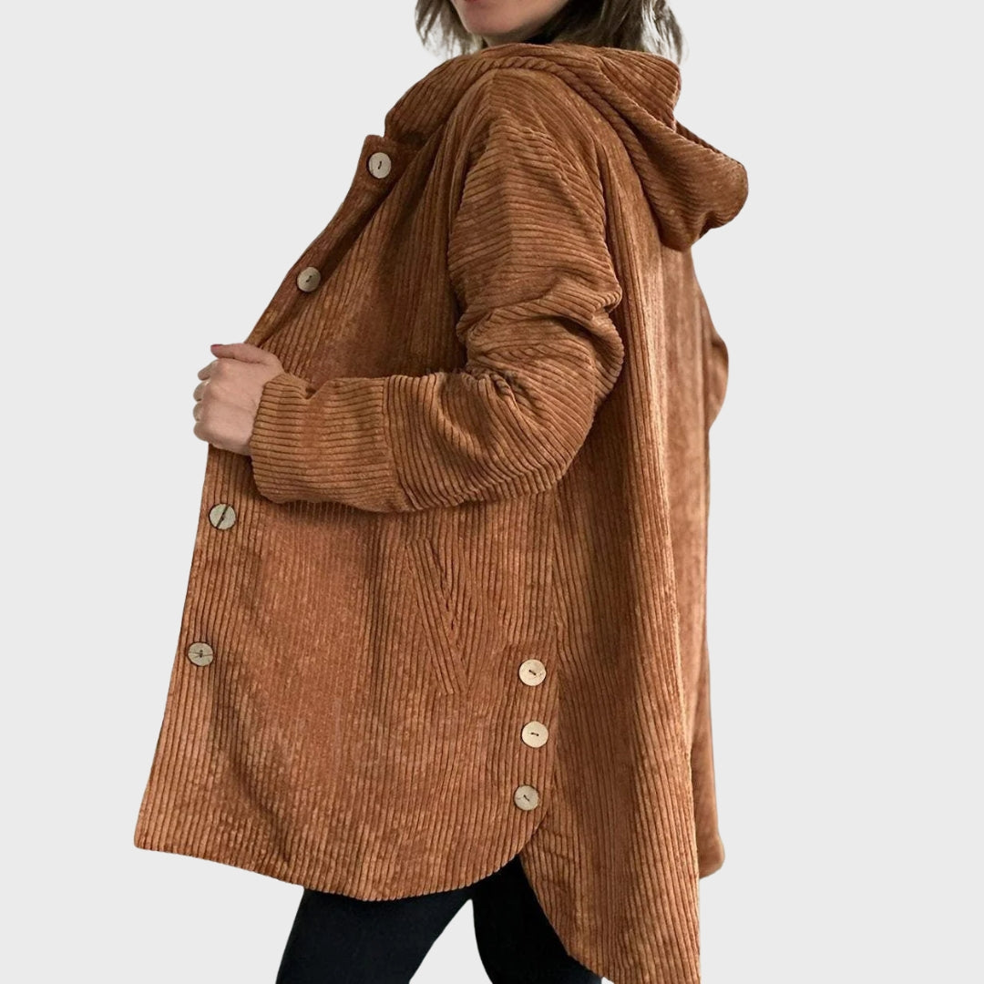 Zavira | Corduroy jas met capuchon voor dames – Comfortabele casual jas met ritssluiting voor herfst en winter