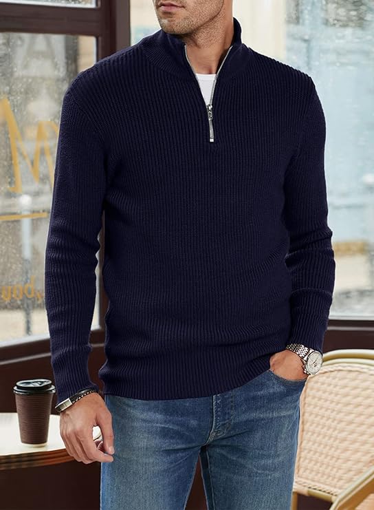 Halvion | Elegante herentrui met halve rits – Stijlvolle Italiaanse pullover voor casual en zakelijke gelegenheden