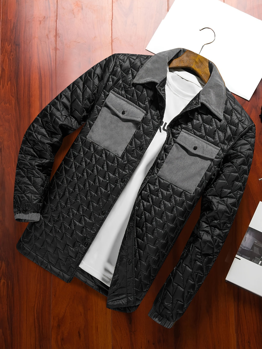Fortino | Men's Padded Jacket - Contrasting Pockets, Regular Fit, Button Closure