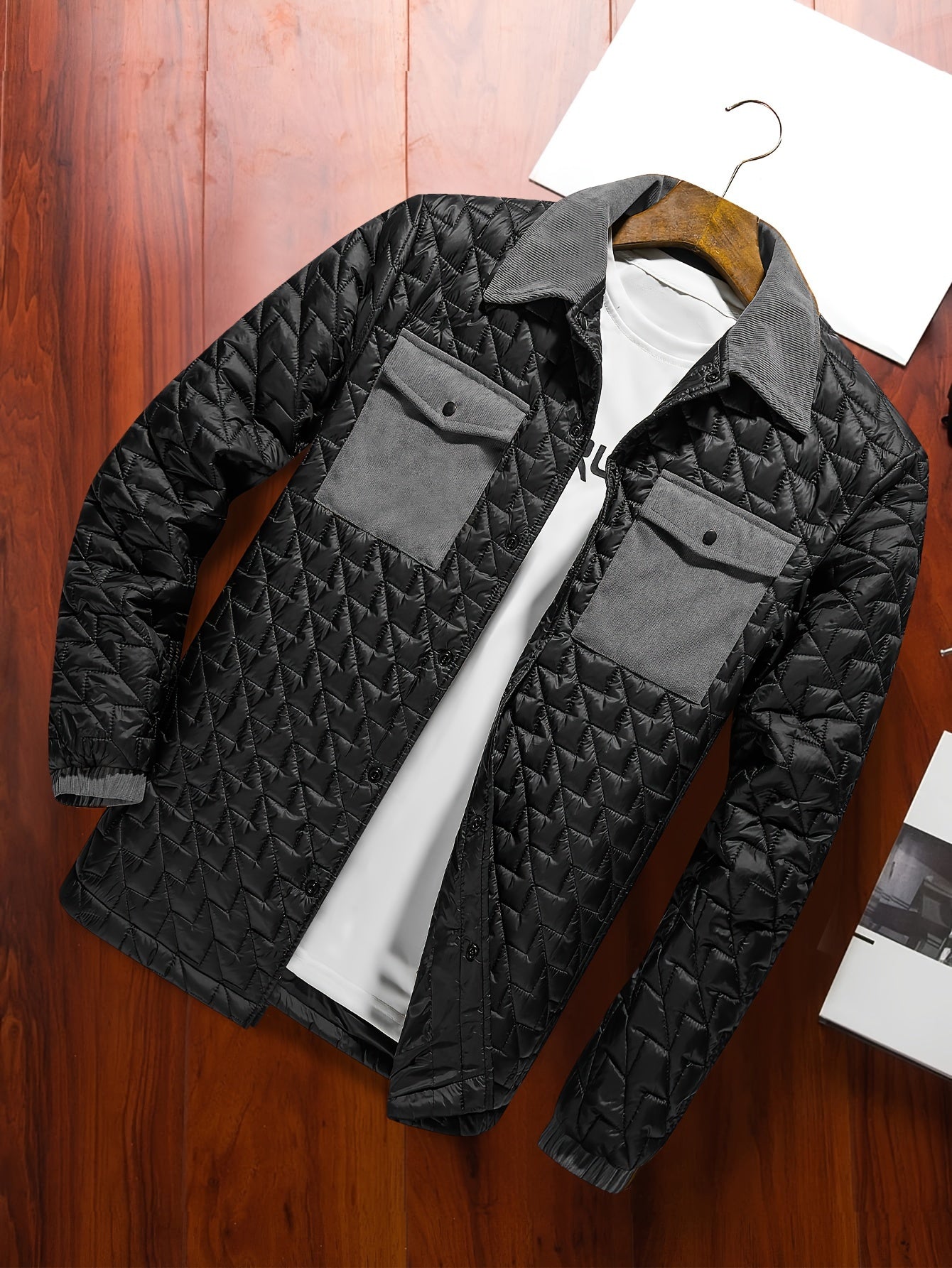 Fortino | Men's Padded Jacket - Contrasting Pockets, Regular Fit, Button Closure