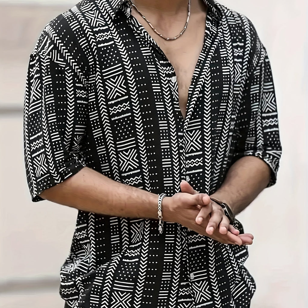 Tyvor | Herenoverhemd met etnische print – Zomers, casual overhemd met korte mouwen en knopen