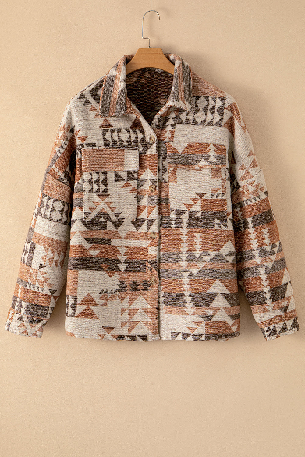 Kamilla | Retro Brown Geometric Print Jacket