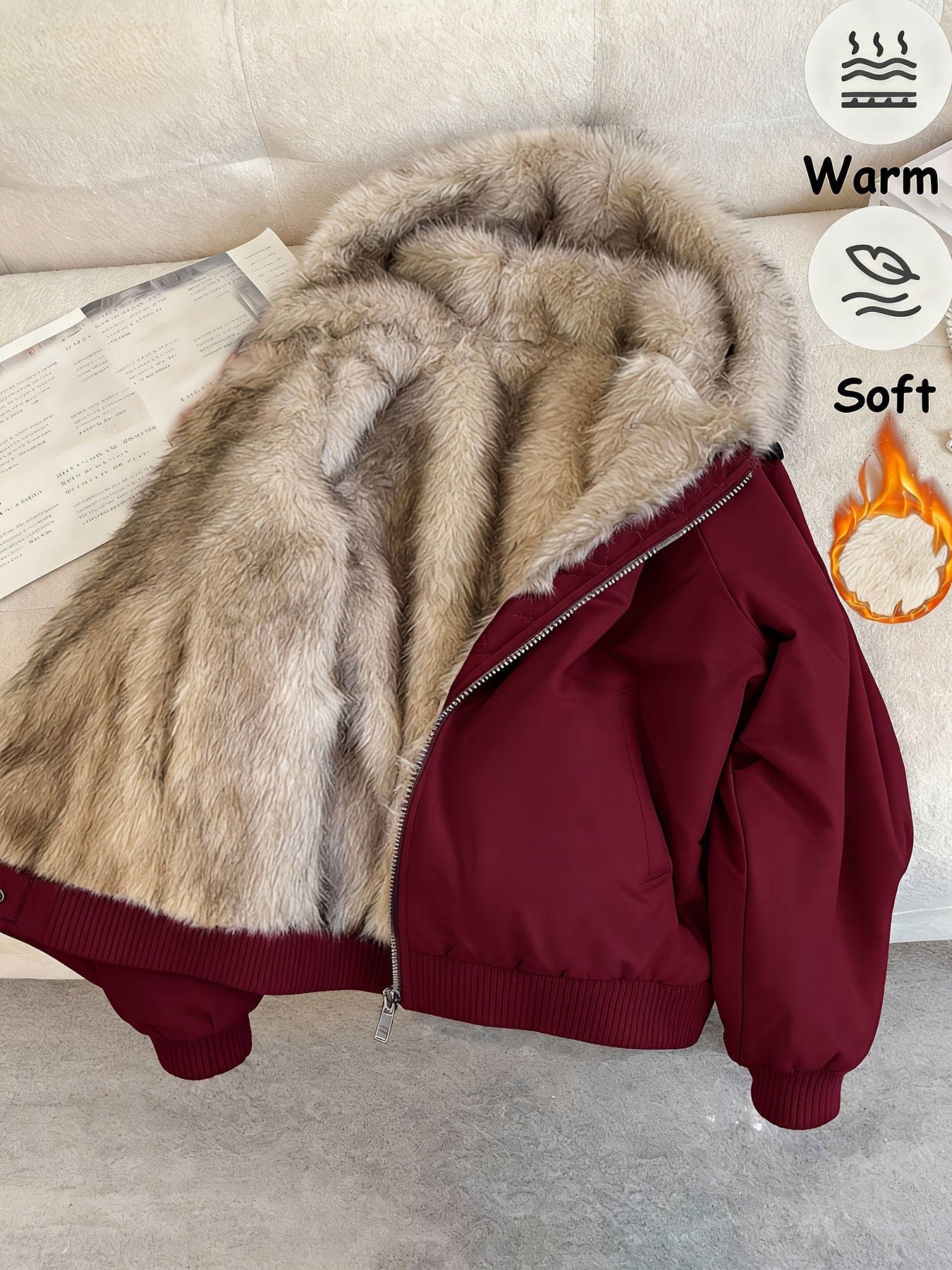 Veselina | Damesjas met capuchon en fleecevoering – Warme, harige winterjas, zachte casual bovenkleding