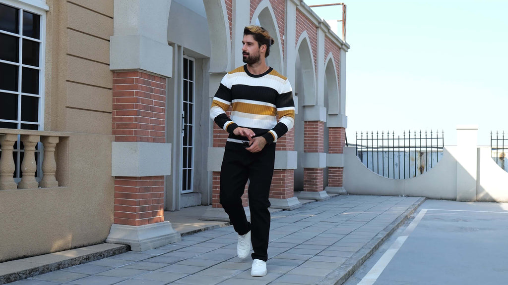 Epoch | Casual Gestreepte Pullover met Kleurblokken voor Heren - Sweater met Lange Mouwen en Ronde Hals