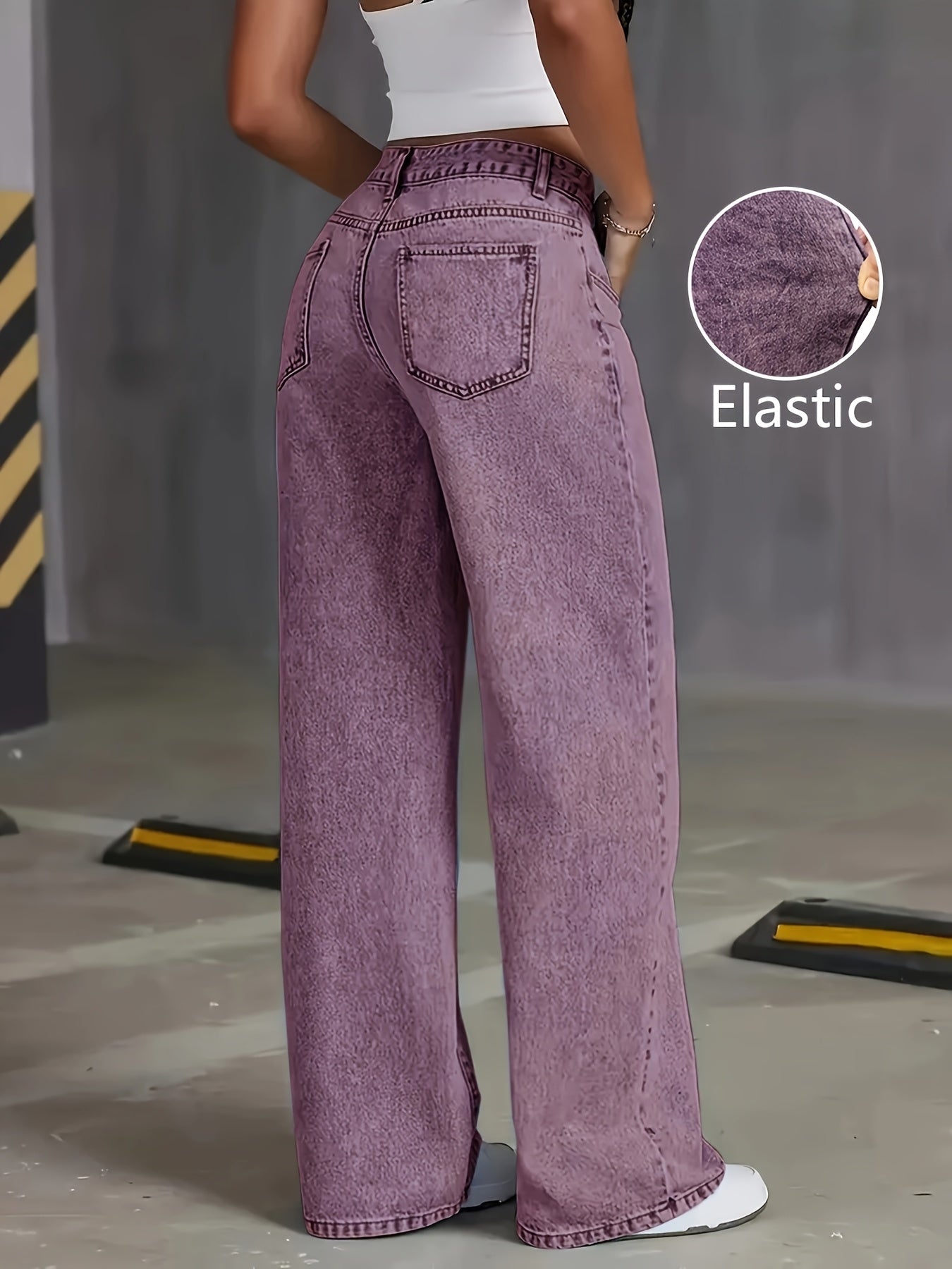 Viridia | Hoge taille stretch jeans voor dames – Losse acid wash rechte en wijde pijpen, buikcontrole, zakken