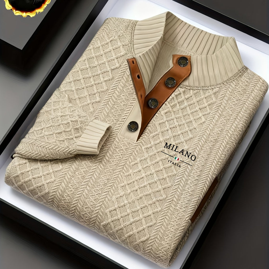 Denric | Standkraag jacquard gebreide trui, gestructureerde pullover voor herfst- en winterkleding, warme outdoor trui