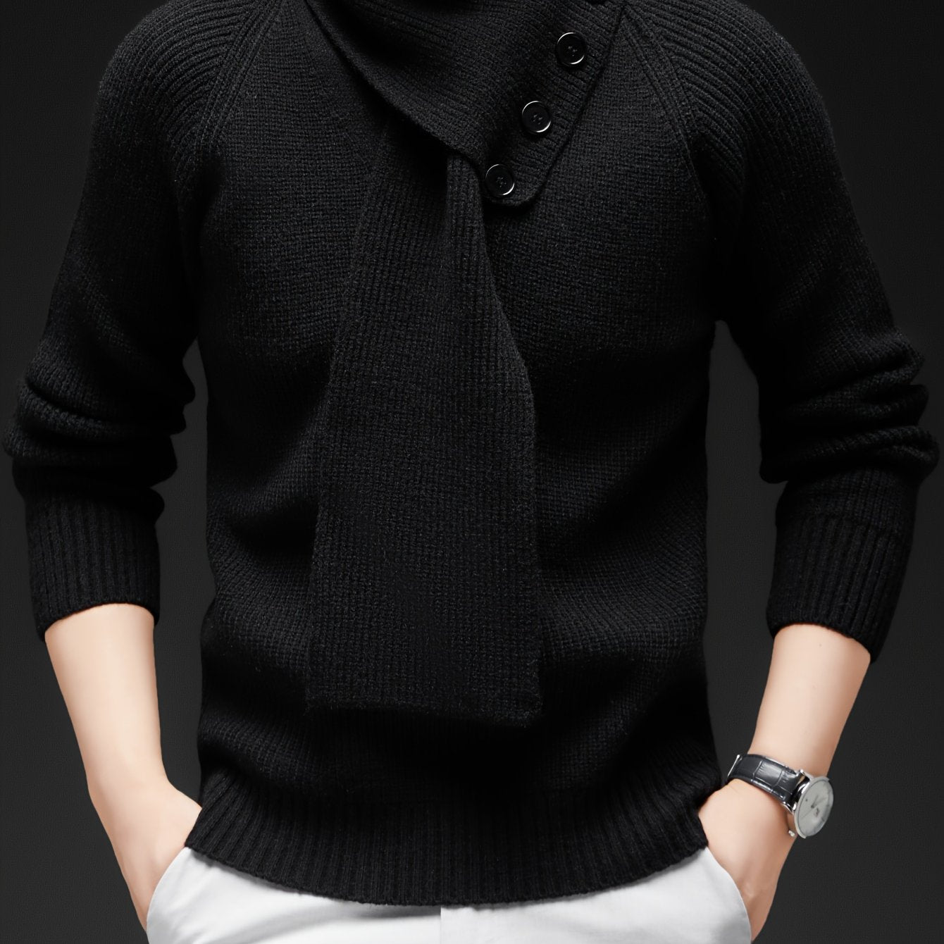 Drayke | Pull en maille à col V pour homme, manches longues et col châle amovible