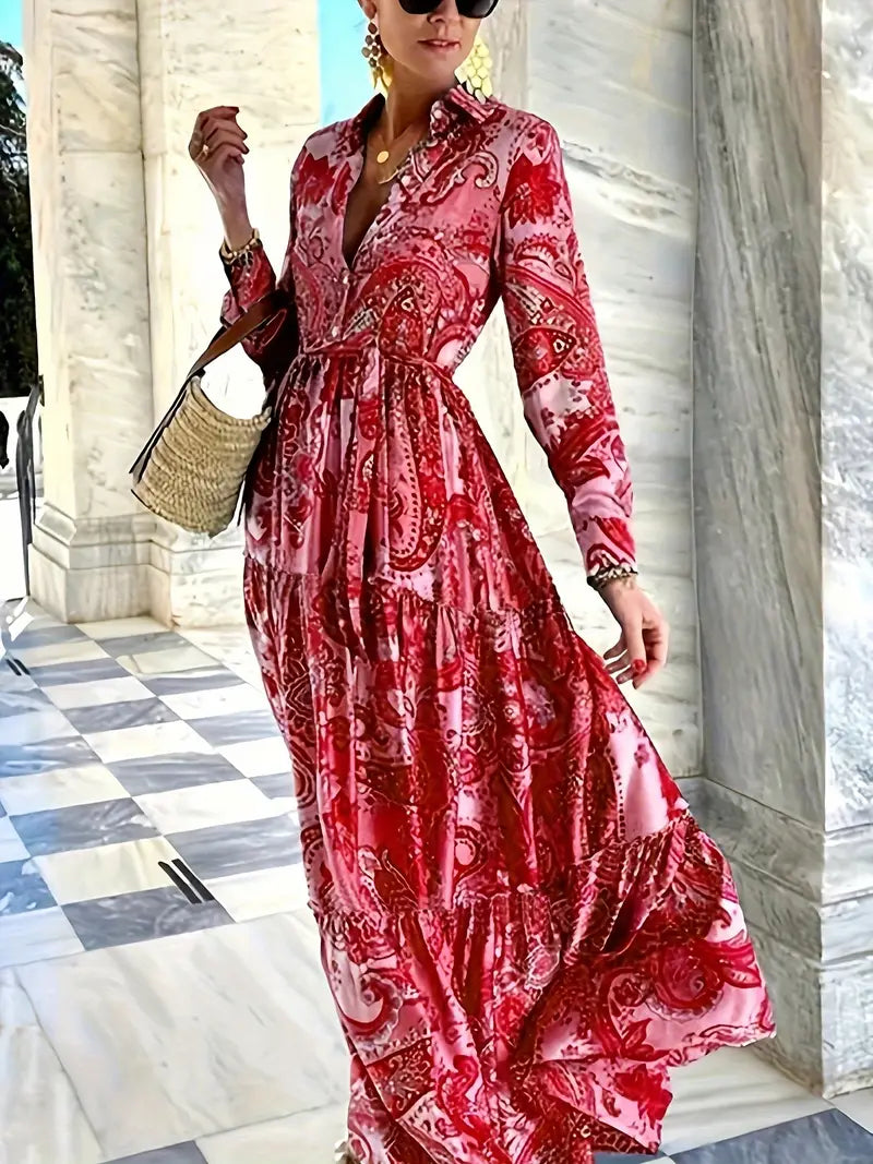 Zofia | Paisley Floral Print Maxi Dress - Long Sleeve Women's Boho Style