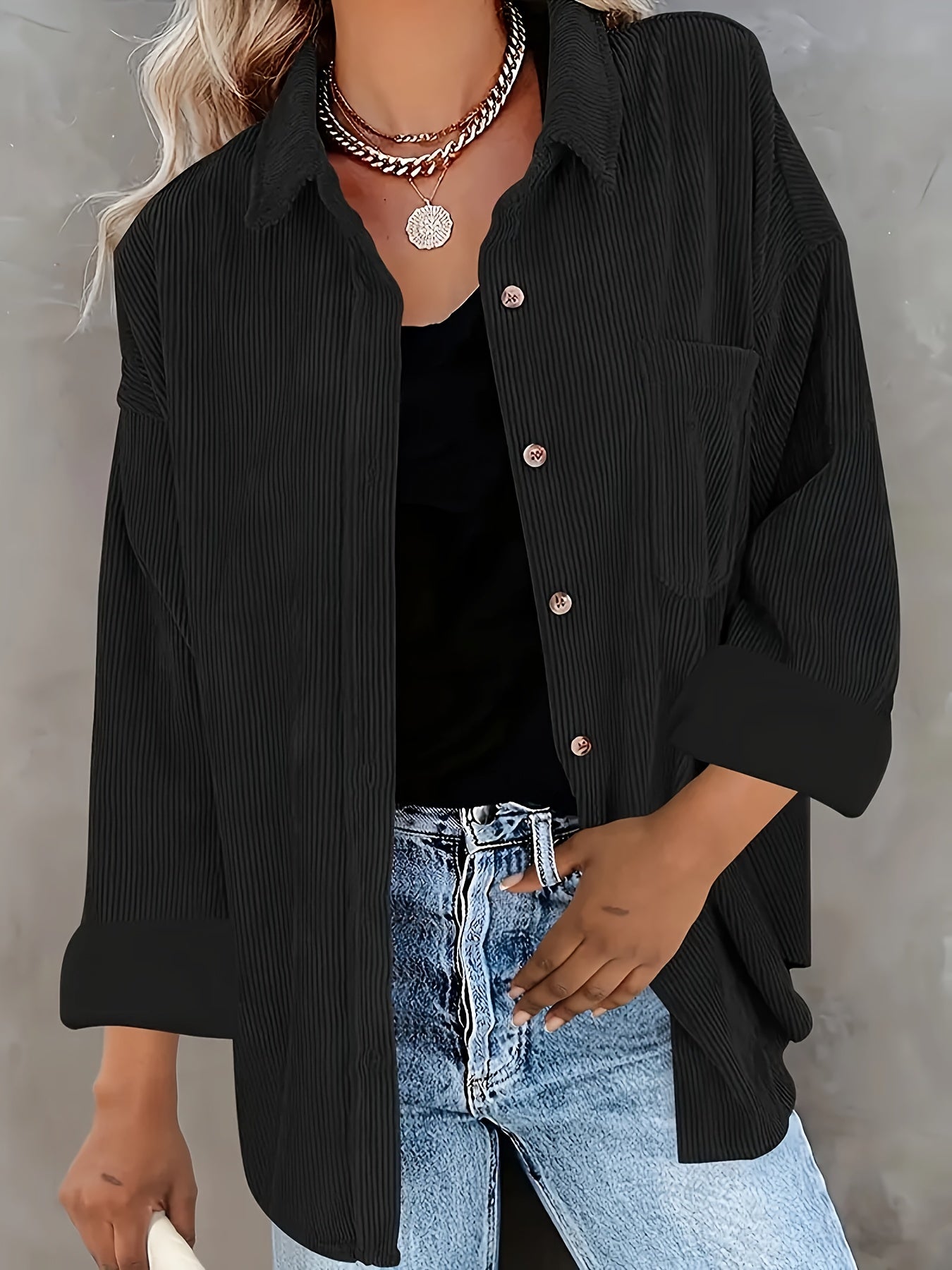 Mabeline | Chemise boutonnée en velours côtelé pour femme - Chemise décontractée à manches longues