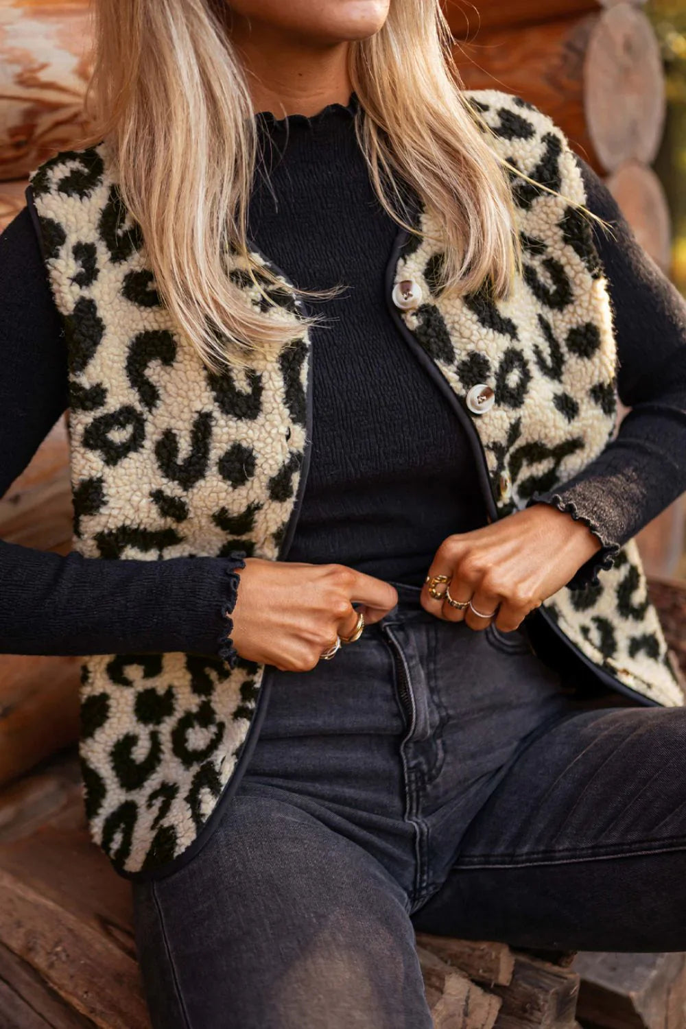 Alorien | Gilet en maille imprimé léopard chic pour femme – pull sans manches doux et élégant