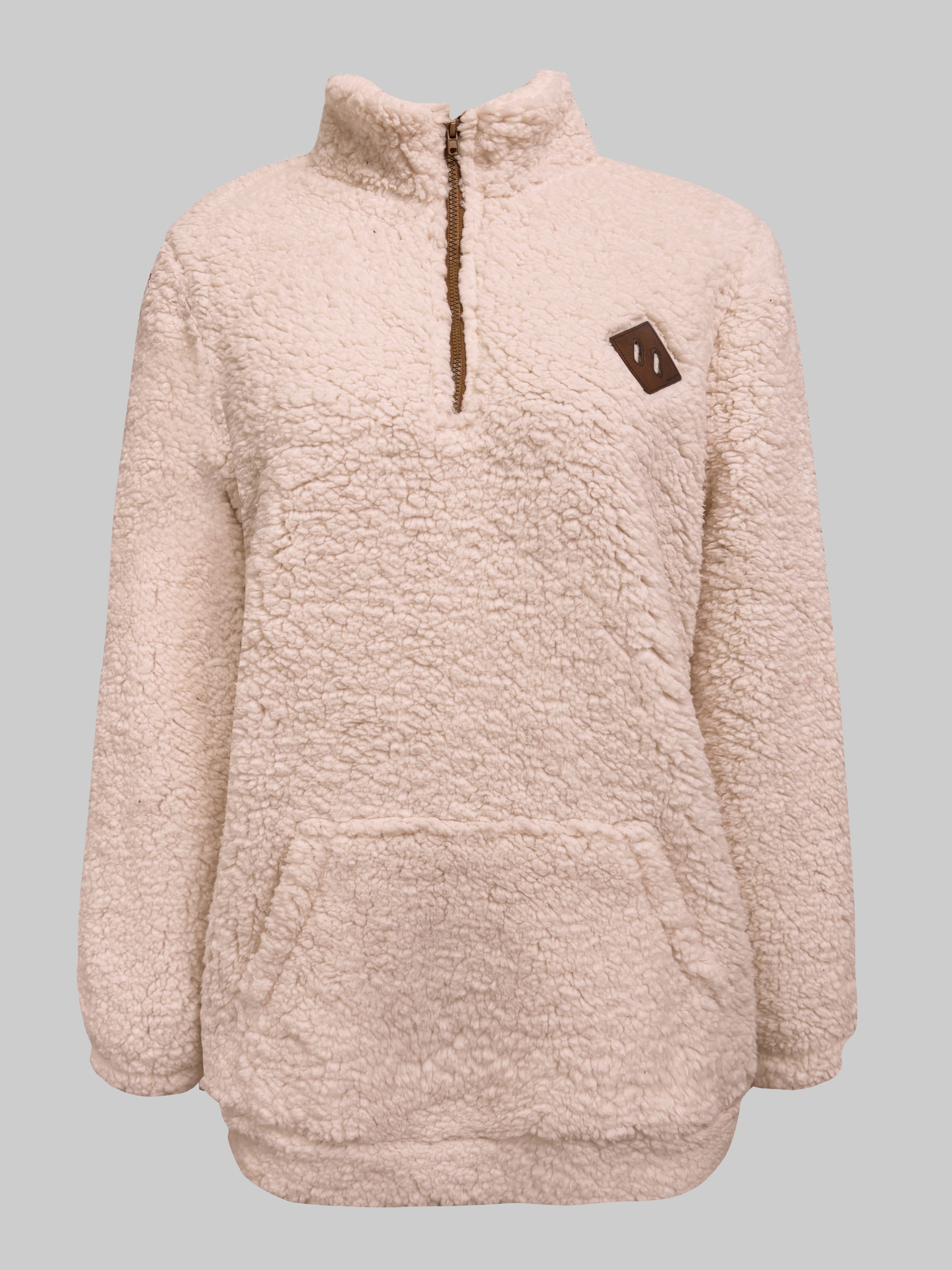 Cambia | Dames Patch Kwartier Ritssluiting Pullover Teddy Sweatshirt - Knusse Casual Lange Mouwen Fleece Top