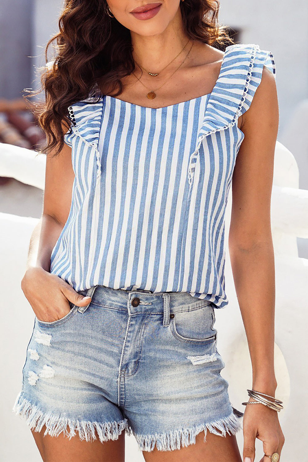 Nevena | Gestreepte Tanktop met Strikdetail op de Rug