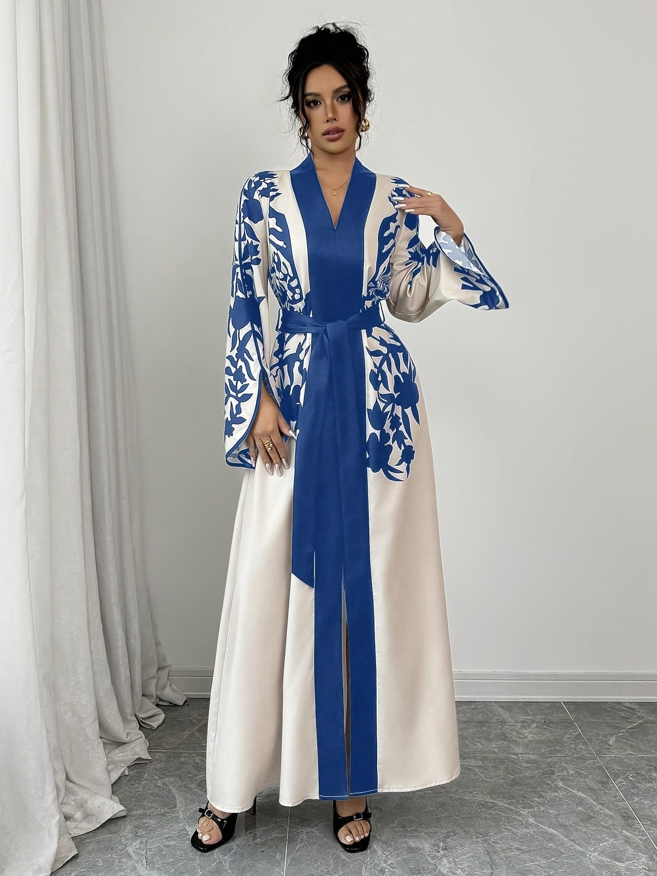 Lioris | Women's Floral Maxi Dress - Long Sleeves, Loose A-Line