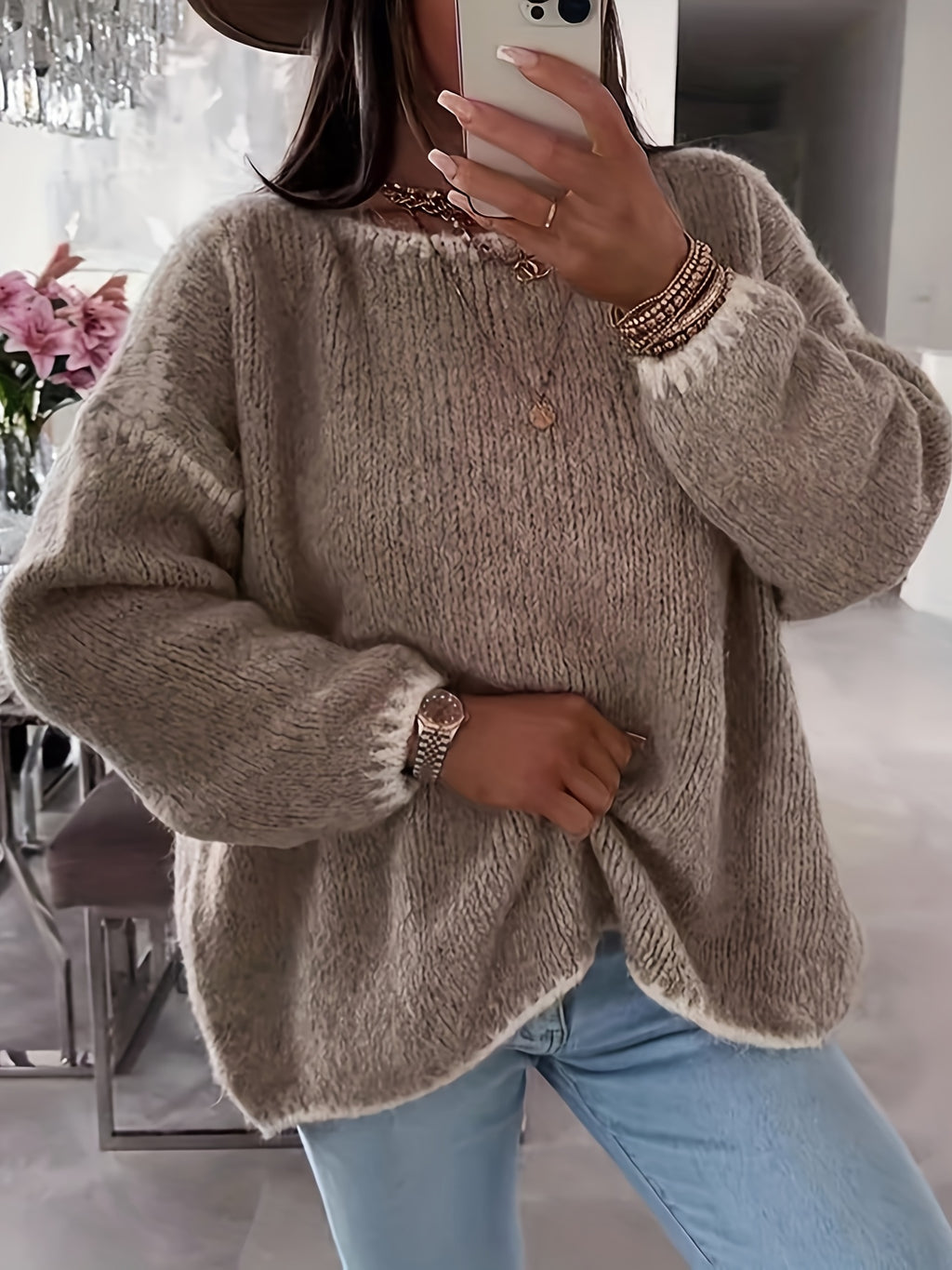 Casimira | Gebreide dames trui met oversized kleurenblokken - Pullover met lange mouwen
