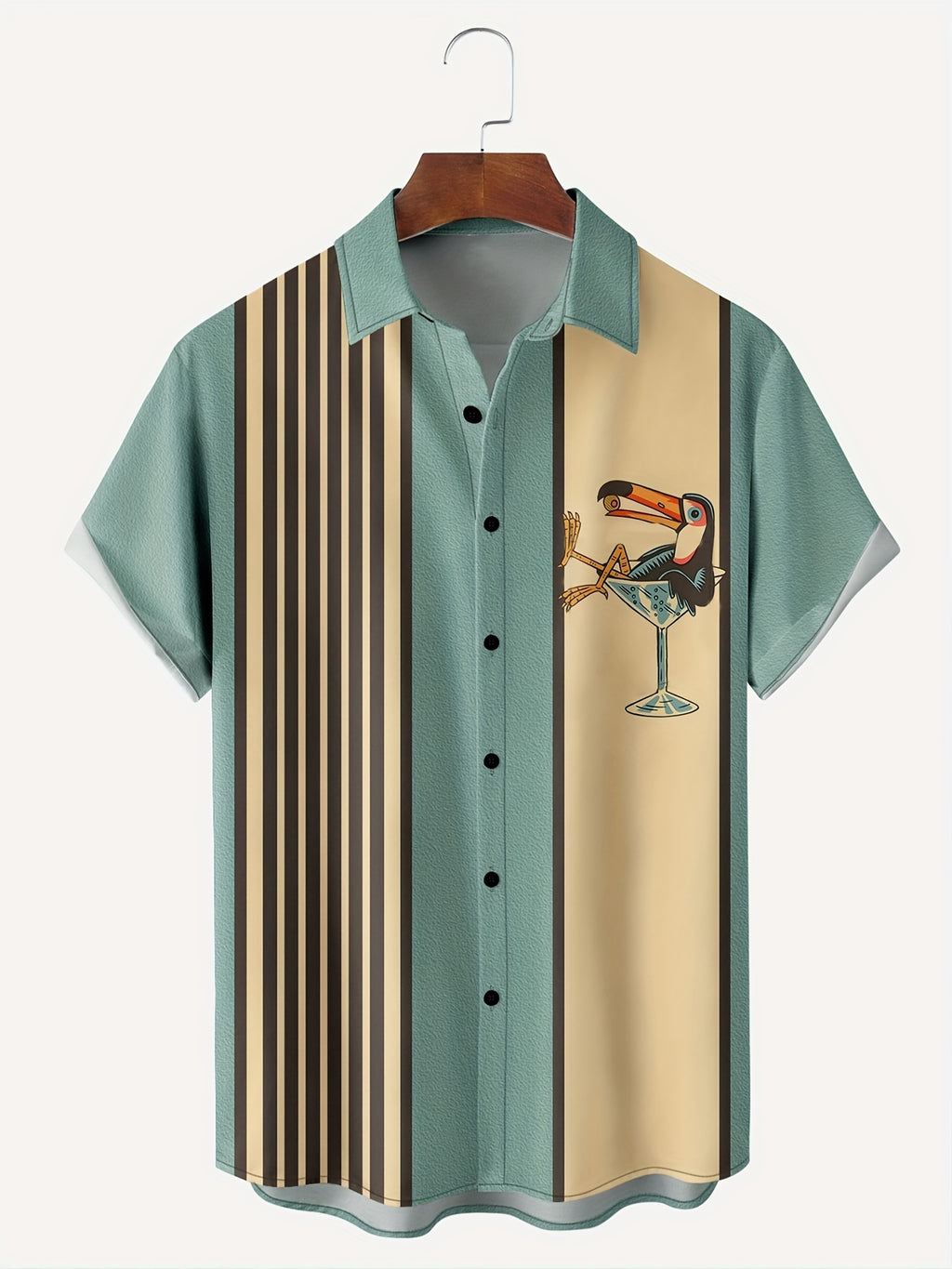 Olavur | Retro gestreept herenoverhemd met korte mouwen en reverskraag - casual gedrukte top