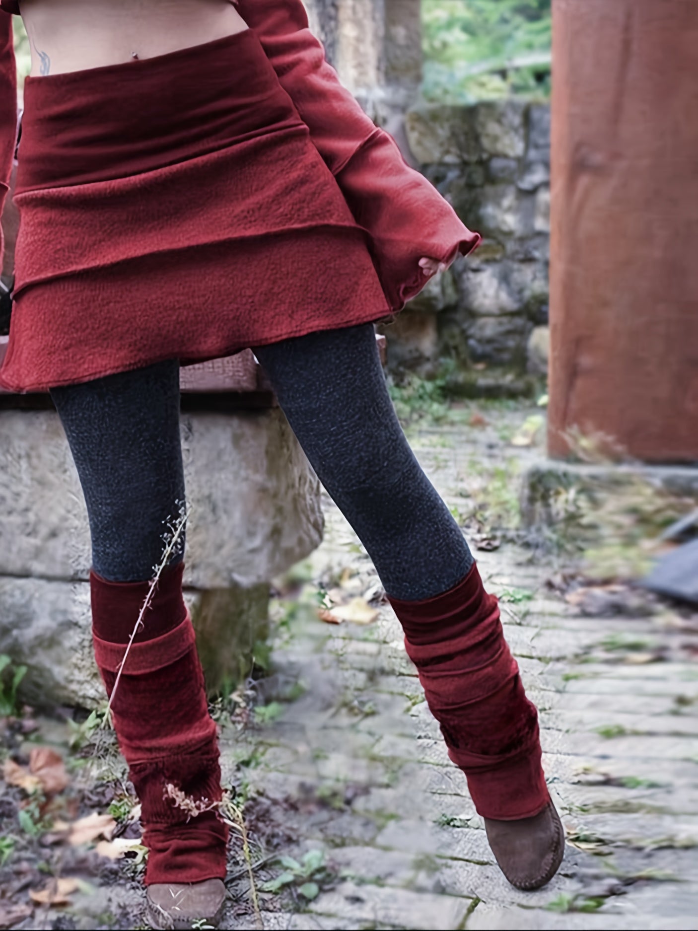Keturah | Vintage-geïnspireerde legging met hoge taille en overslag van imitatiesuède - kleurblokontwerp