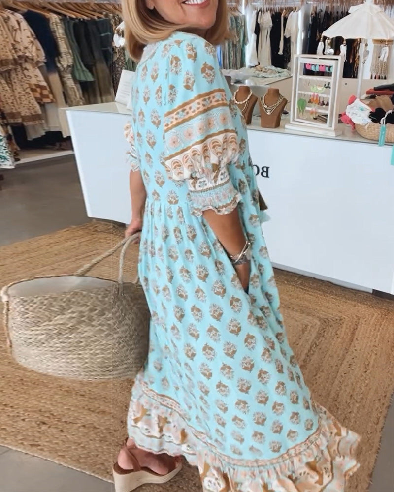 Ilma | Boho V-neck Maxi Dress - Flowy, Casual Dress