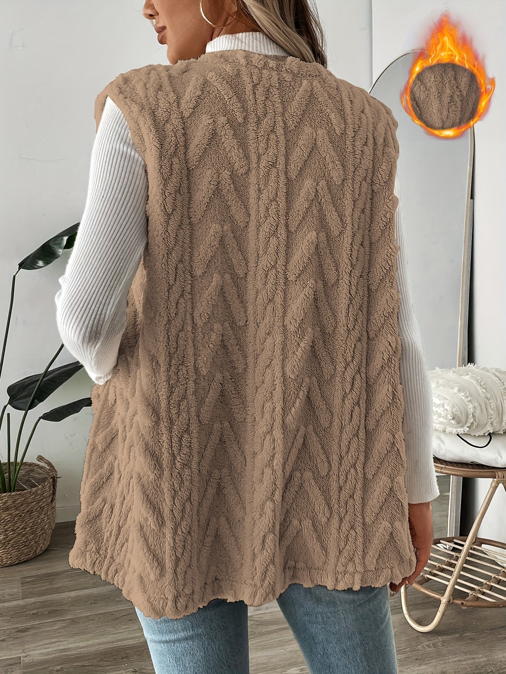 Kalista | Gebreid damesvest zonder mouwen - Warm herfst- en wintervest zonder kraag, gebreid vest met open voorkant