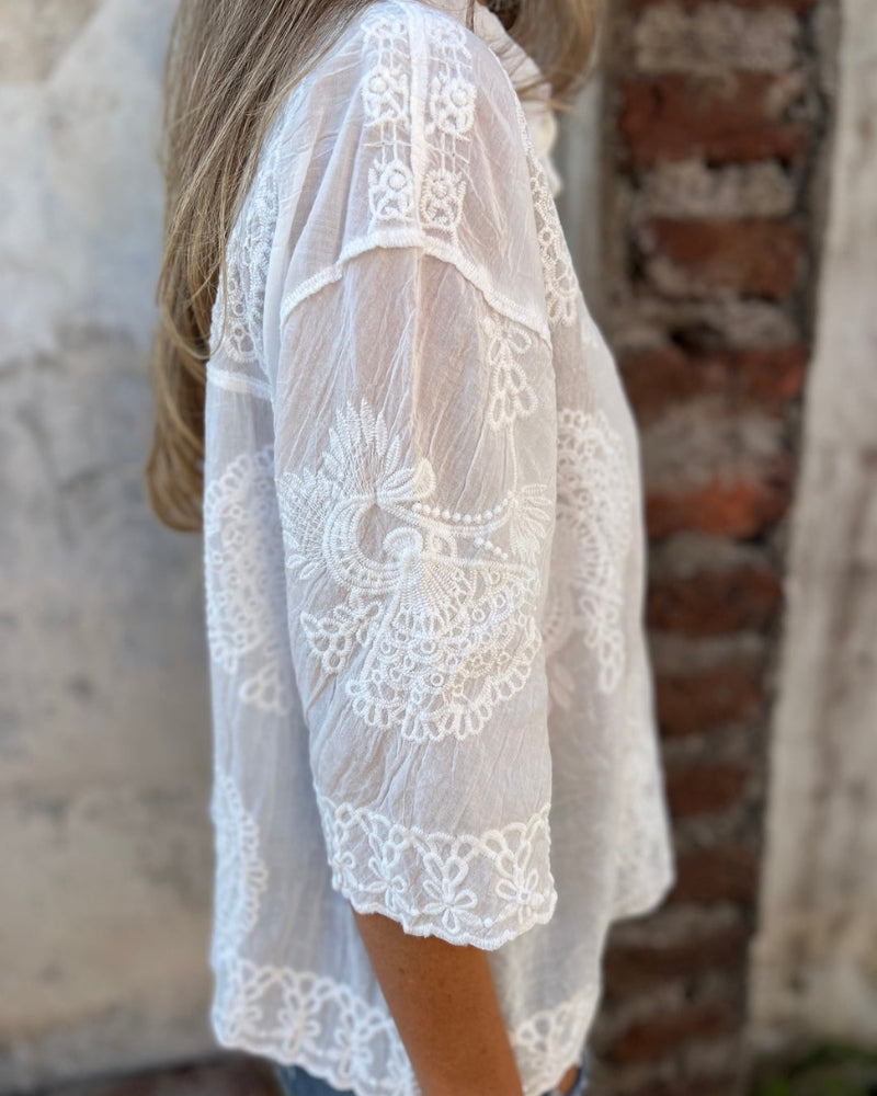 Jessica | Women's Chic Embroidered Button Blouse - Casual Elegant Top