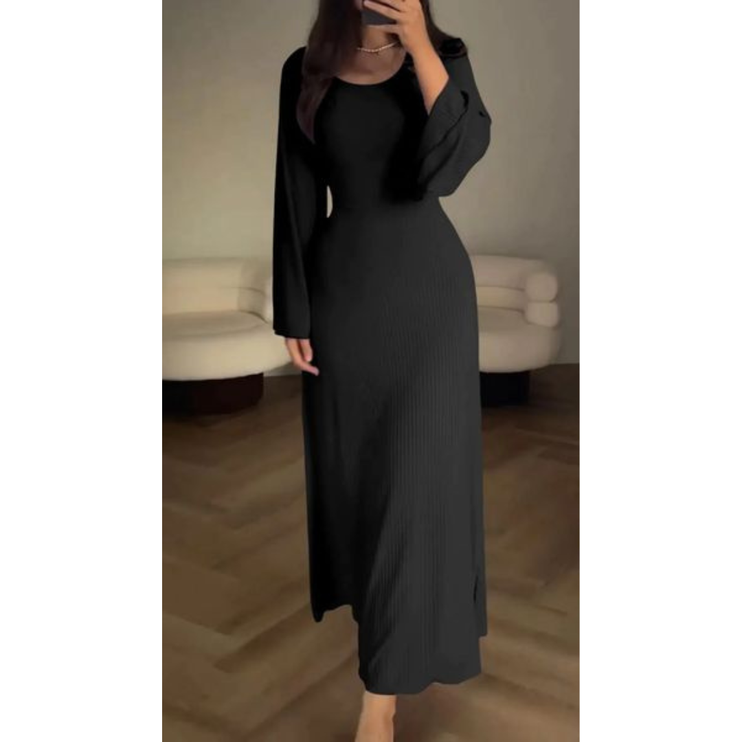 Selma | Ribbed Long Sleeve Maxi Dress - Elegant, comfortable dress
