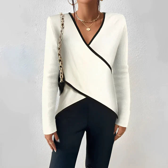 Saphra | Dames shirt met lange mouwen en V-hals – Zacht casual gebreid shirt