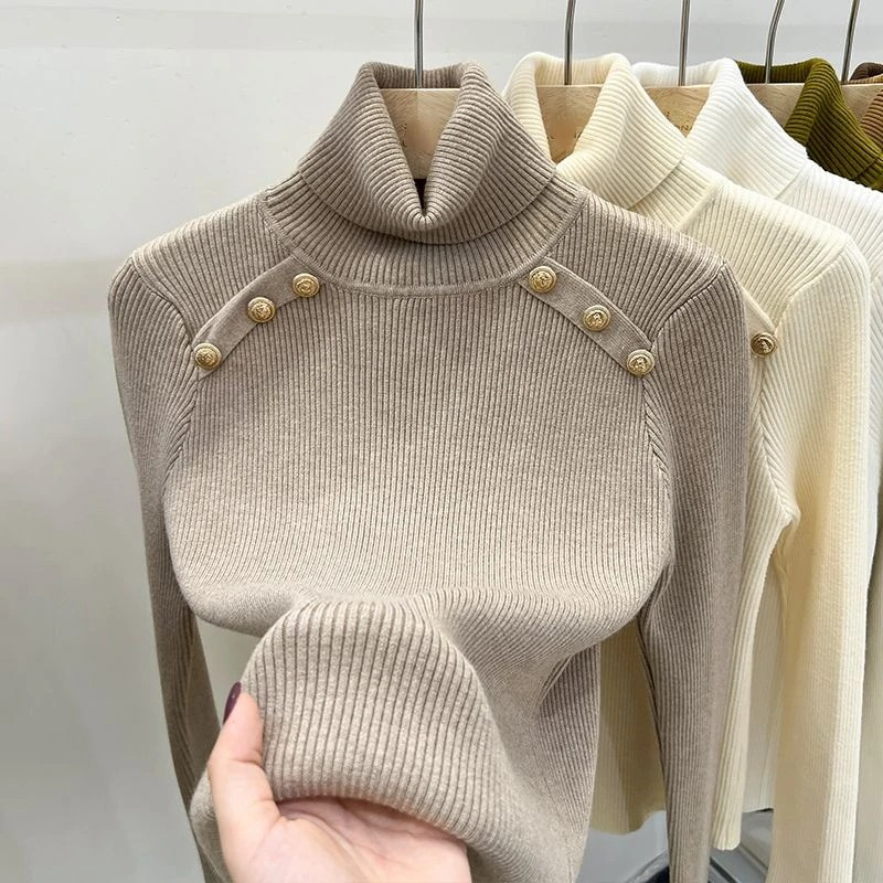 Baerise | Dames coltrui – Knoopaccenten, elegante wintertop met lange mouwen