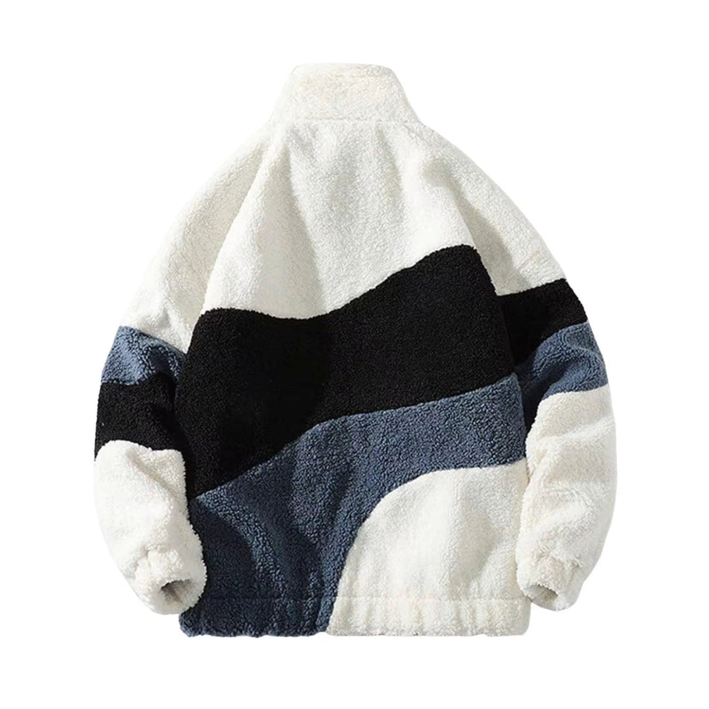 Bernhard | Manteau teddy chaud pour homme à col montant, veste polaire, manteau d'hiver décontracté, modèle bicolore