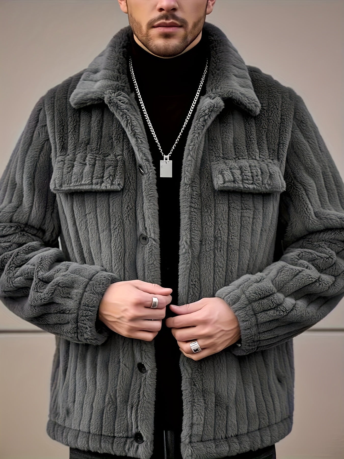 Bryler | Winterjas – Pluche fleecejas met luxe kraag, enkele knoopsluiting, zachte grijze casual bovenkleding