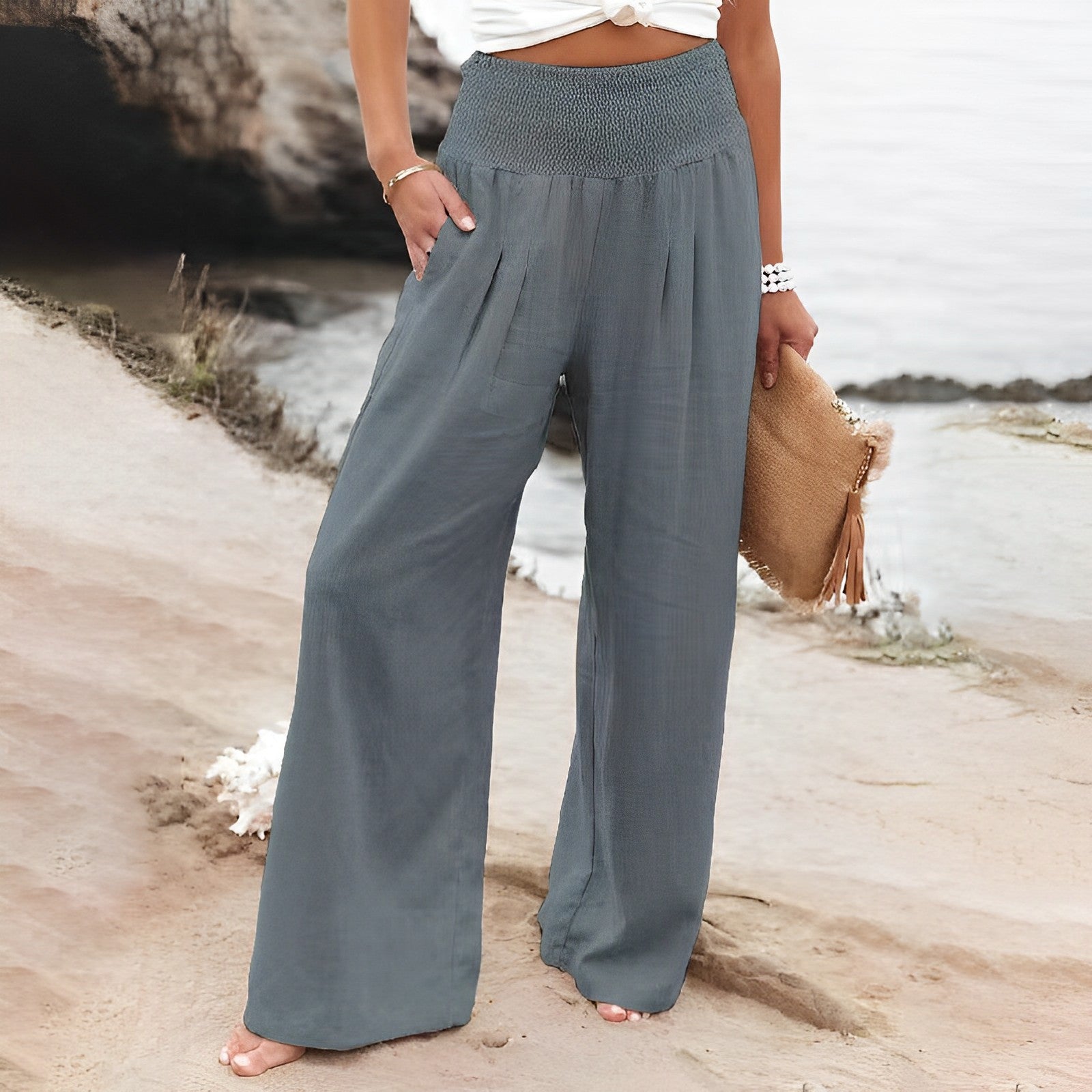 Vanthira | Wide-leg Pants, Breathable - High Waist, Loose Fit, Elastic Waistband
