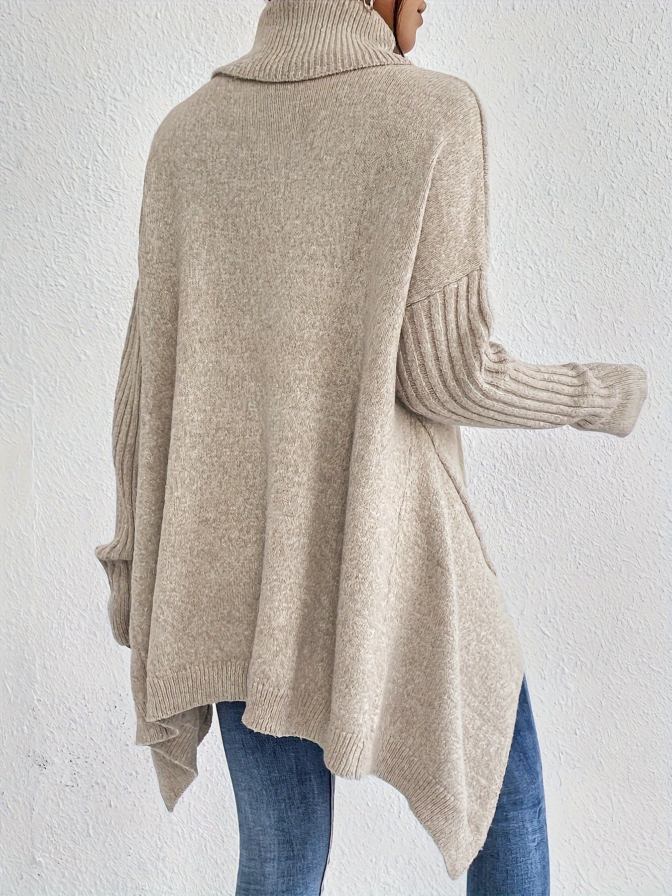 Fenella | Dames Vintage katoenen coltrui - oversized asymmetrische zoom, lange mouwen, casual gebreide trui