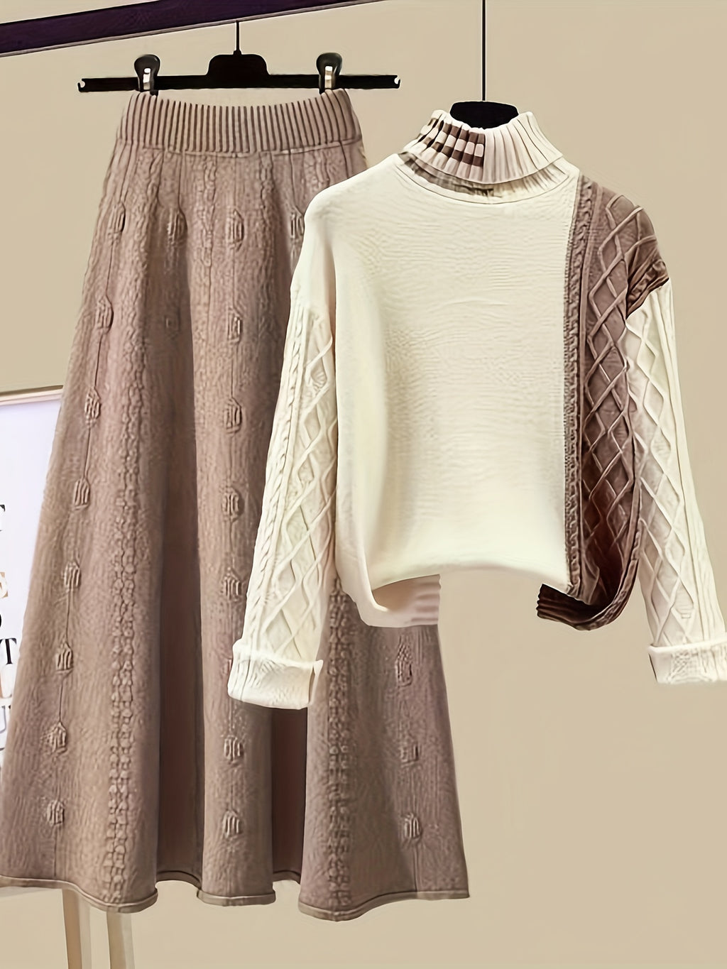 Amandine | Gebreide trui & lange rok voor dames - tweedelige set - elegant kleurenblok, afslankend ontwerp