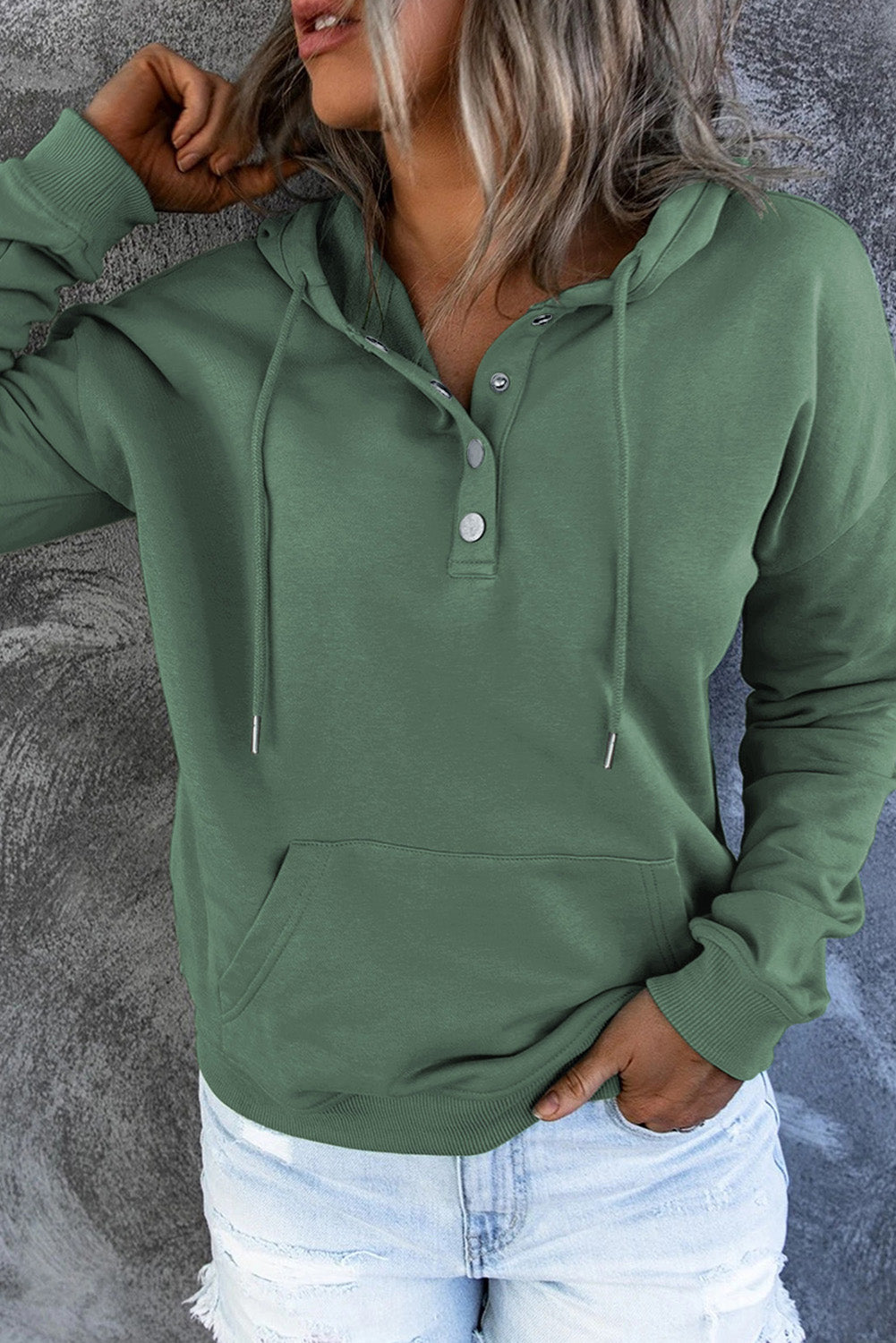 Diletta |  Basic hoodie – Drukknopen aan de voorkant, verstelbaar trekkoord, casual pullover-sweatshirt