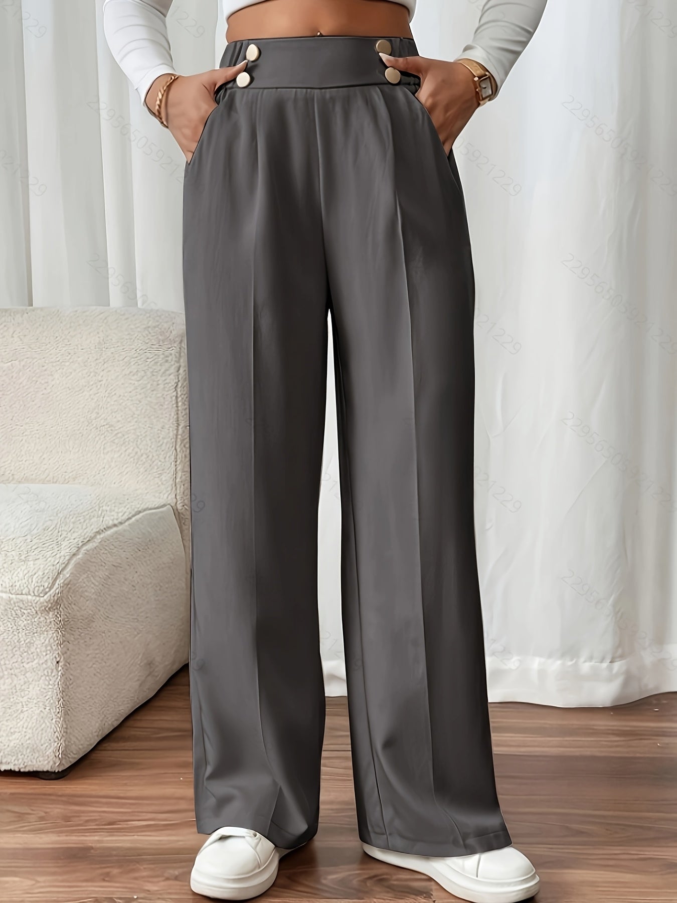 Dimity | Women's High-Waisted Wide-Leg Trousers with Button Closure