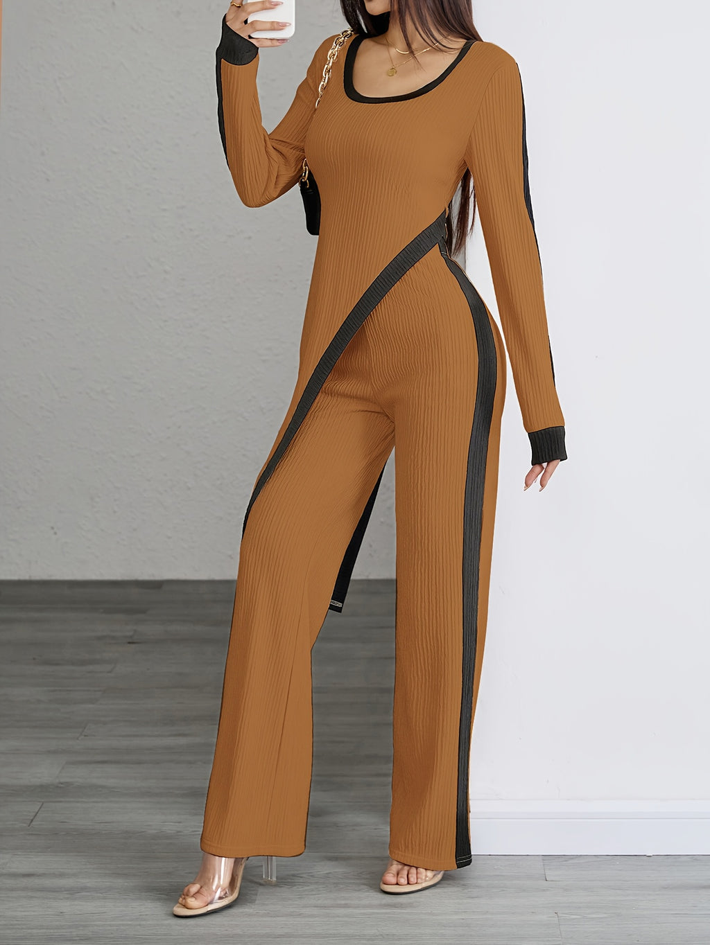 Irelia | Women's Long Sleeve Top and Wide Leg Trousers Set - Elegant Spring Outfit