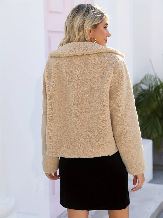 Eliza | Vrouwen Winter Teddyjas - Warme Beige Fleece Jas, Oversized pasvorm, Zachte en Gezellige Bovenkleding
