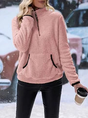 Eilina | Sherpa-trui, pullover met hoge kraag en halve ritssluiting – zachte, warme, comfortabele wintertop
