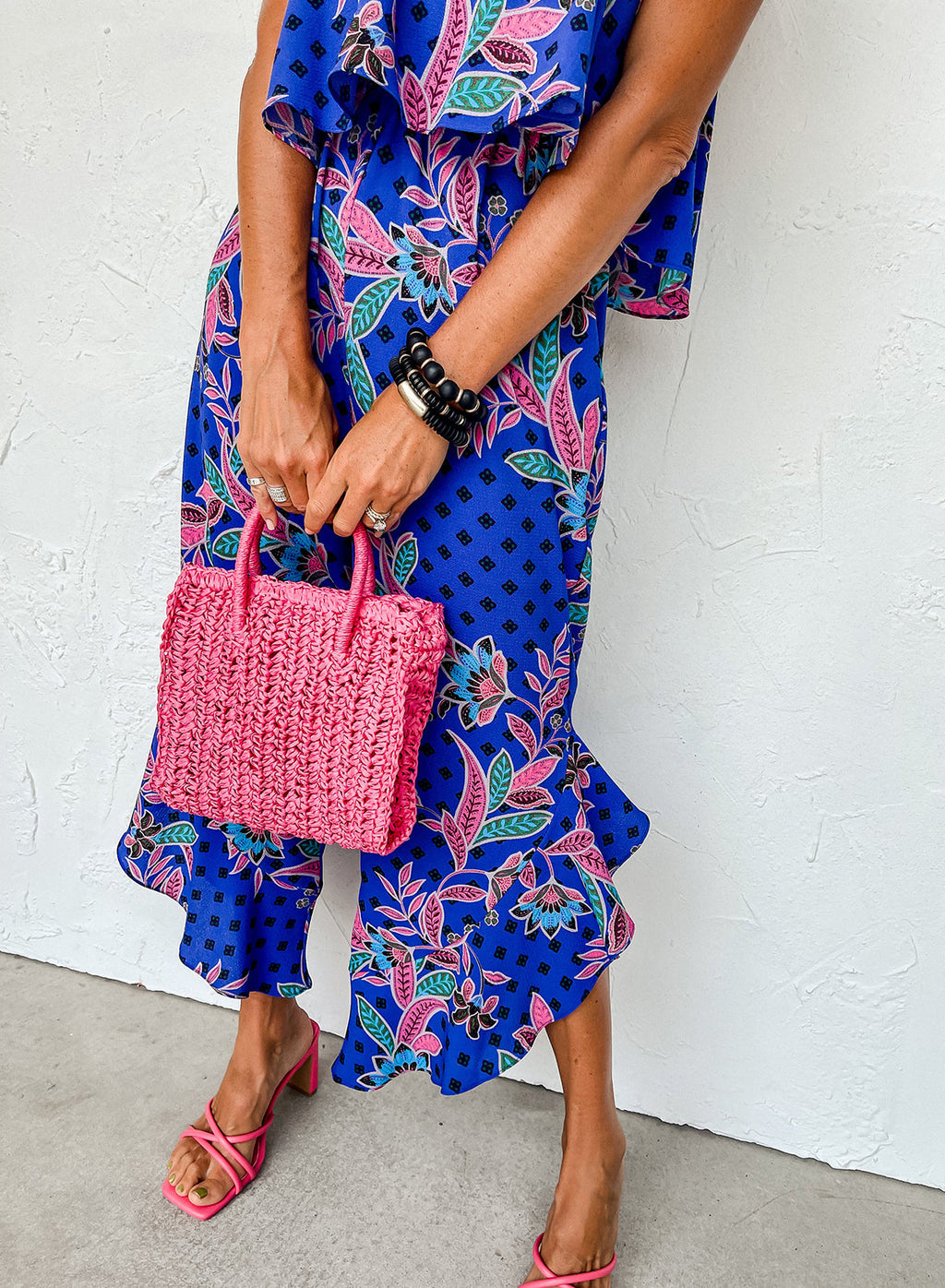 Aiko | Blauw Mix Tropisch Gedrukte Bandloze Jumpsuit