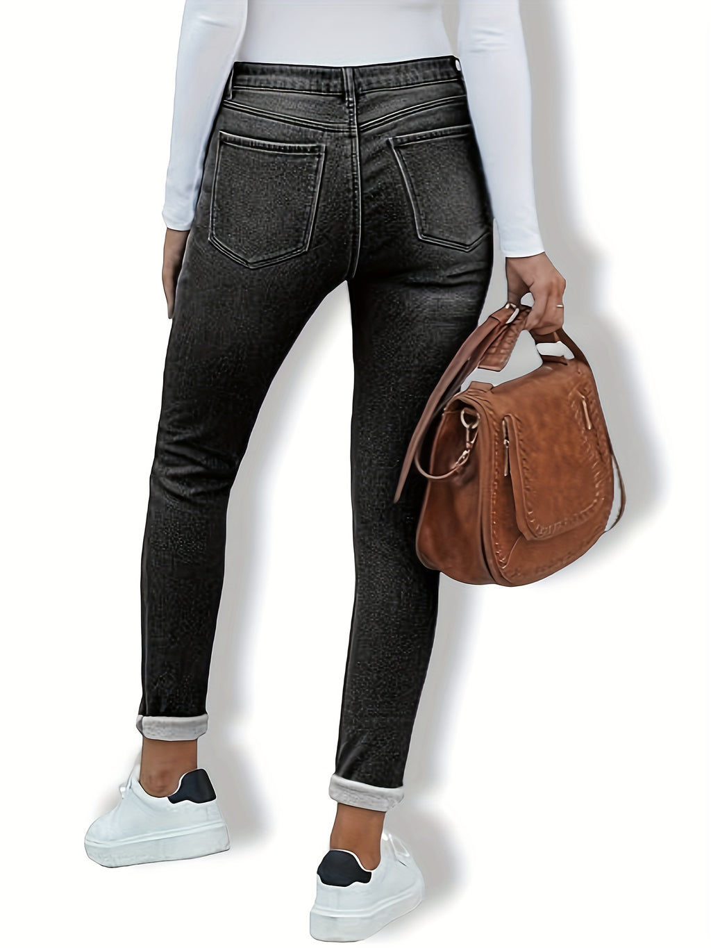 Odessa | Skinny jeans met fleecevoering - warme stretch denim met schuine zakken, knoopsluiting, comfortabele pasvorm