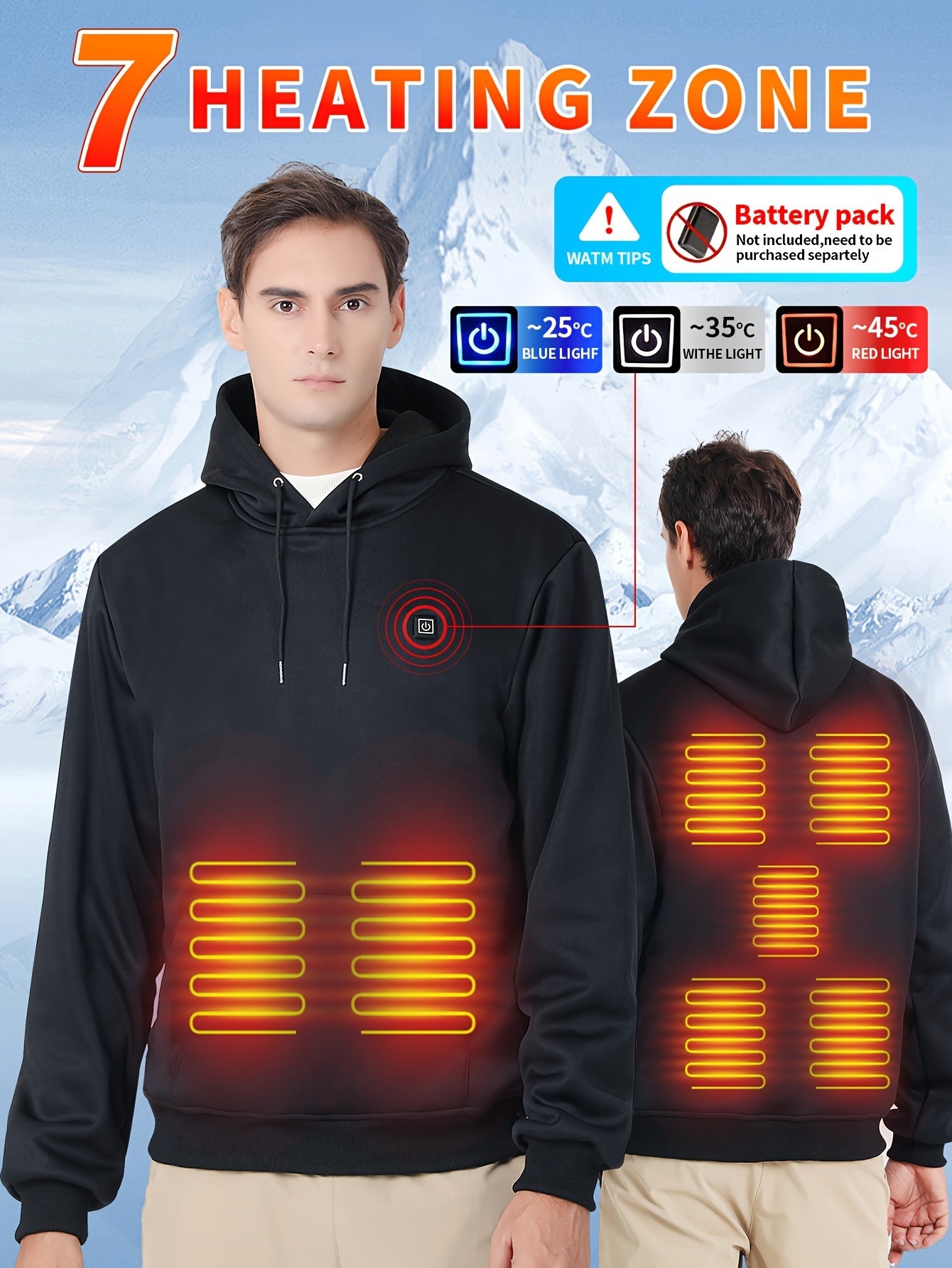 Alexis | Verwarmde Hoodie met 7 verwarmingszones - Snel opladen via USB, slimme temperatuurregeling, kangoeroezak