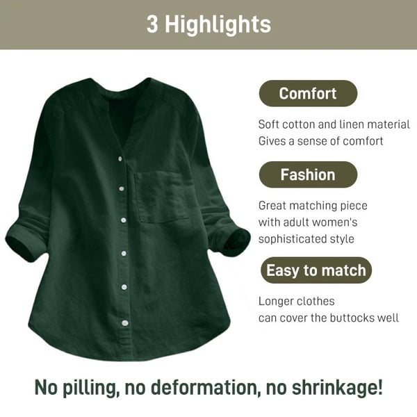 Kova | Dameshemd van katoenlinnen - Los model, 3/4 mouwen met knoopsluiting Casual Blouse