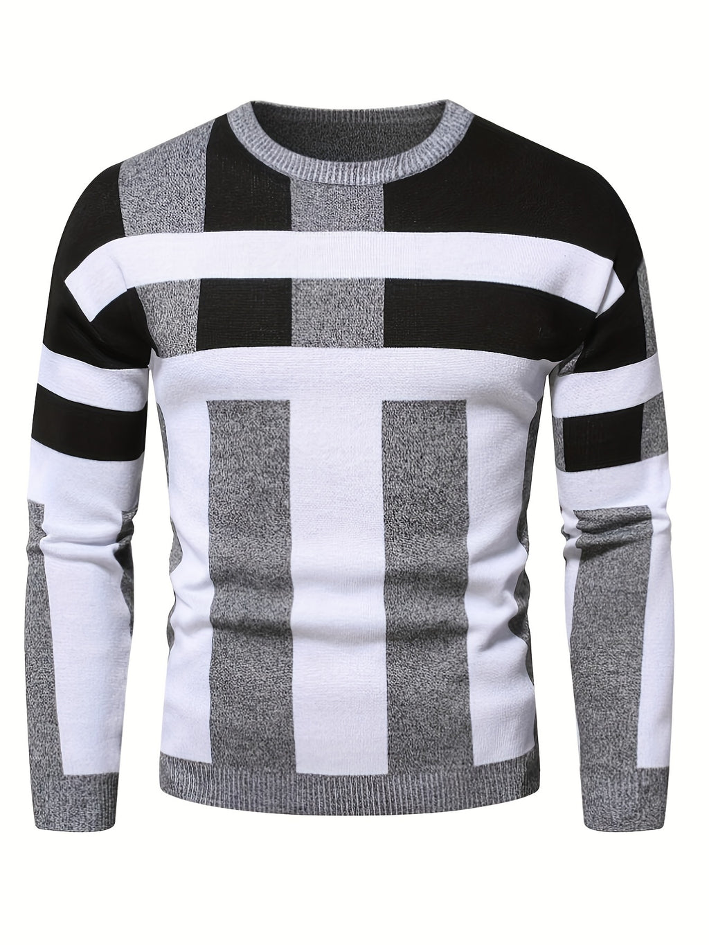 Emrys | Trui met ronde hals en kleurblok voor heren - Trendy thermische trui voor de winter met lijnenpatroon