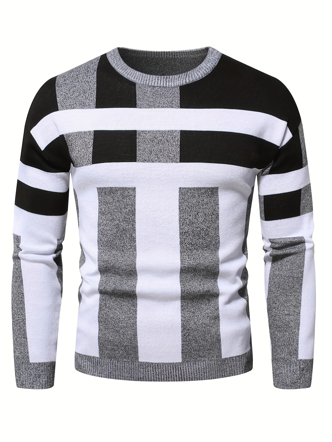 Emrys | Trui met ronde hals en kleurblok voor heren - Trendy thermische trui voor de winter met lijnenpatroon
