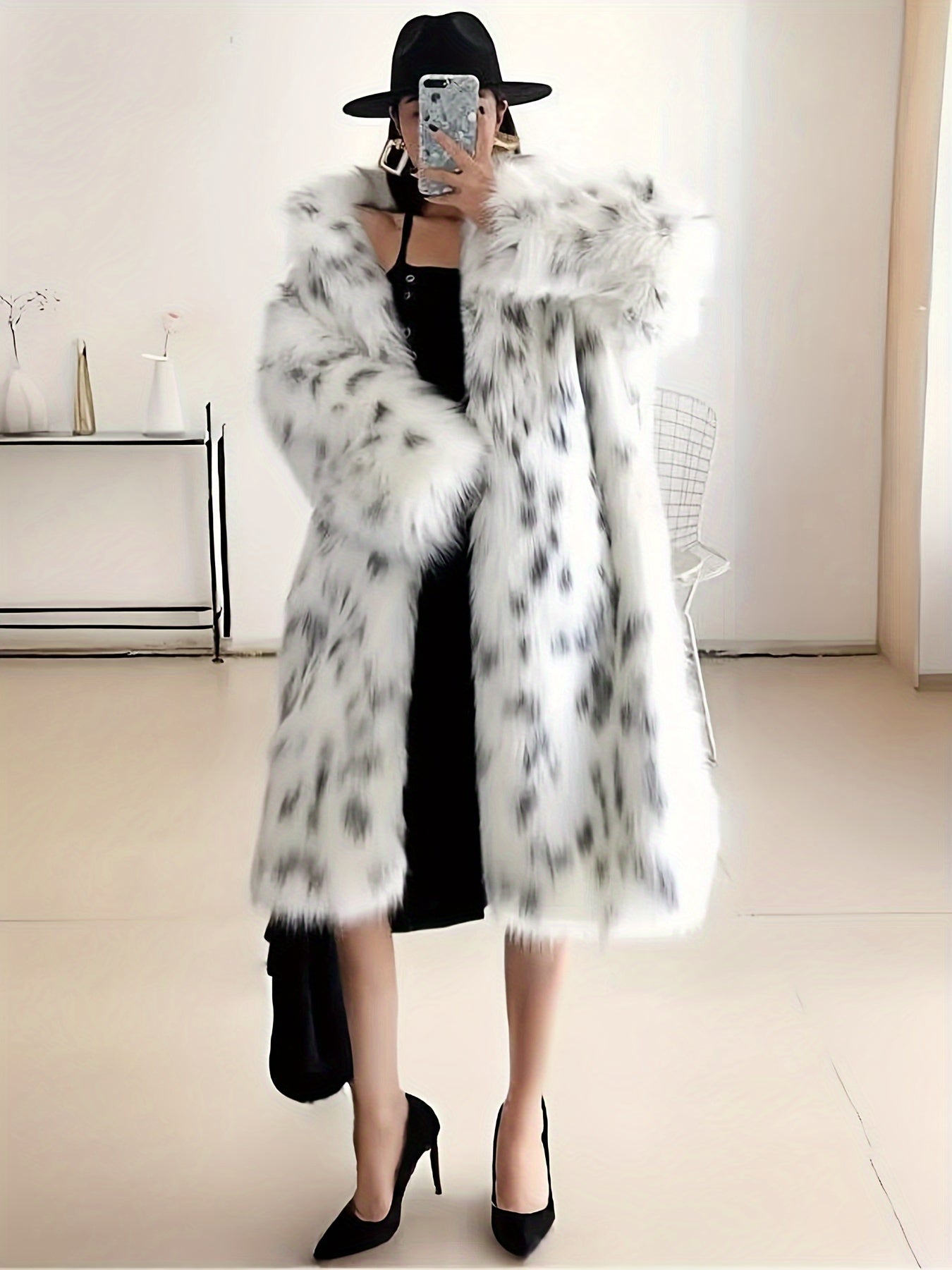 Kassiane | Open Faux Fur Coat met luipaardmotief voor dames