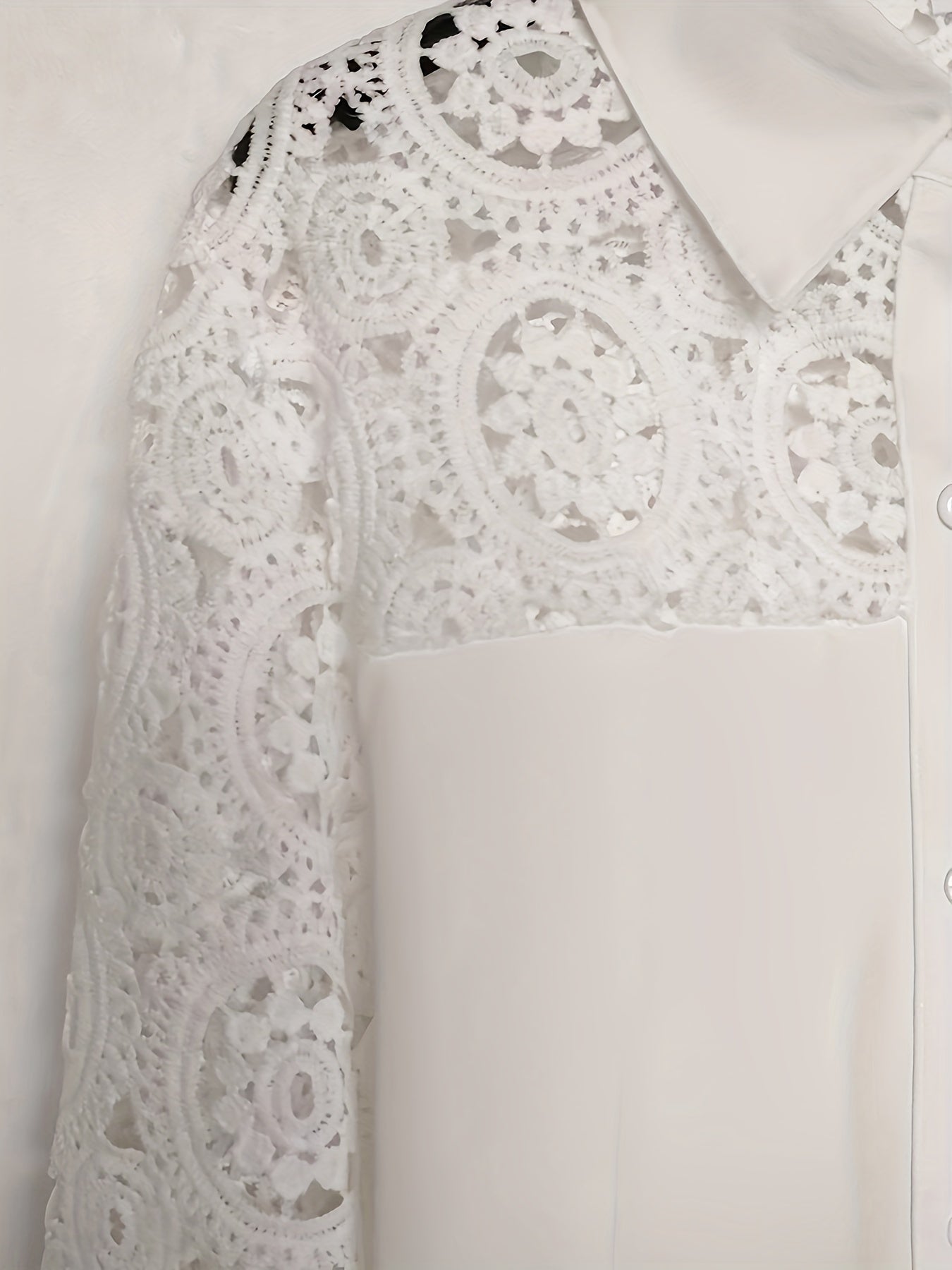 Zenaida | Kanten blouse met knoopsluiting, klassieke kraag en lange mouwen shirt voor vrouwen