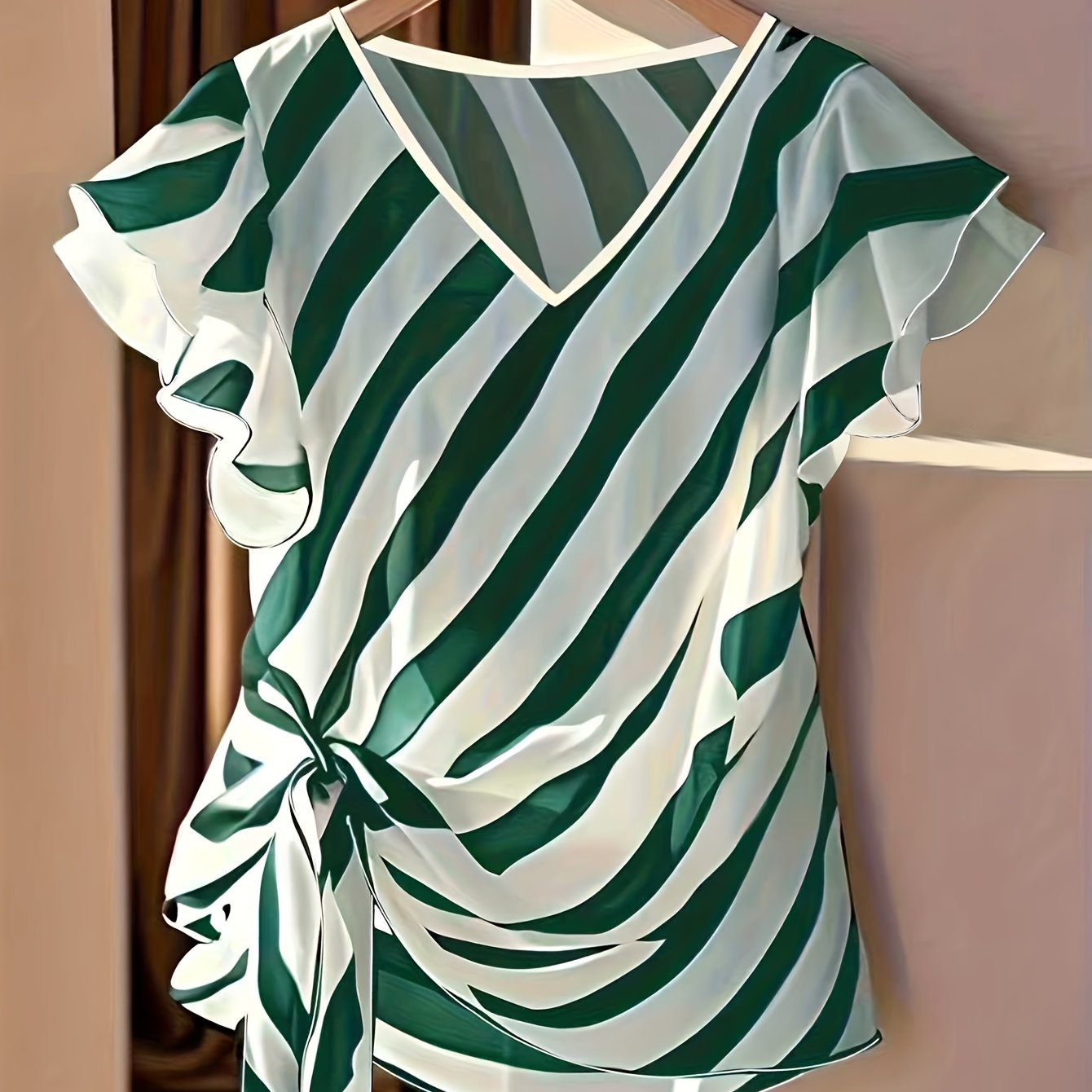 Kelyn | Casual zomertop voor dames – Gestreepte blouse met V-hals en strik in de taille
