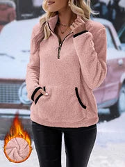 Eilina | Sherpa-trui, pullover met hoge kraag en halve ritssluiting – zachte, warme, comfortabele wintertop