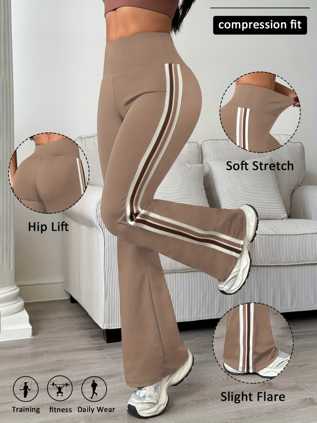 Alinae | Kleurrijke hardloopbroek voor dames – Uitlopende sportlegging, compressiepasvorm, heupverhogend