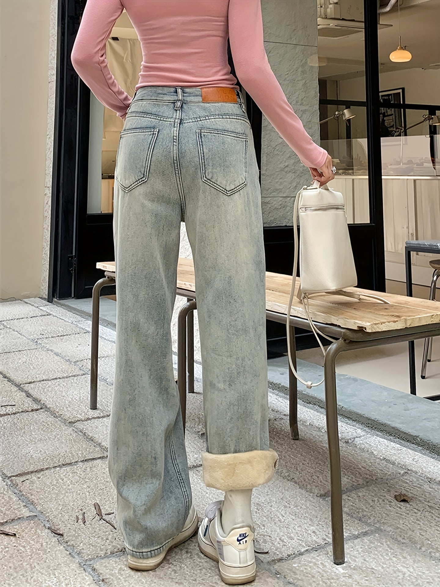 Nyra | Rechte damesjeans met fleece voering, Casual wijde pijp zonder stretch denim